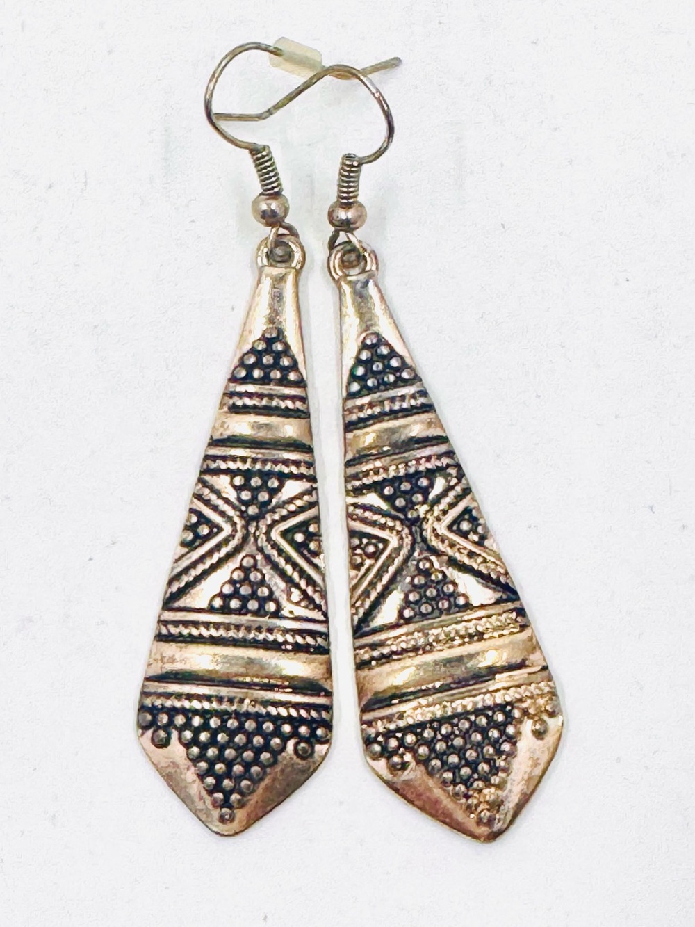 Antiqued Brass Tone Textured Tribal Ethnic Boho Drop Dangle Earrings